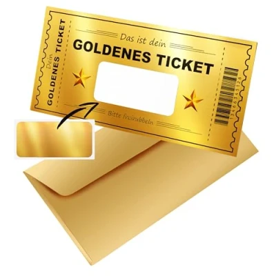 Abbildung von CraftWerk Goldenes Ticket mit Rubbelfläche Personalisierbarer Gutschein zum selber ausfüllen als Geschenk für Frauen, Freund und Freundin Rubbellos Geburtstag, Kino Weihnachten