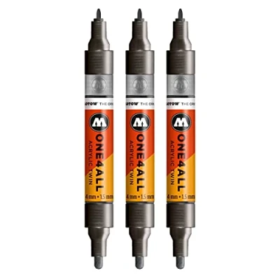 Abbildung von Molotow One4All Acrylic Twin Marker (Strichstärke 1.5 mm und 4 mm, hochdeckend permanent) 3 Stück Farbe 223 metallic schwarz