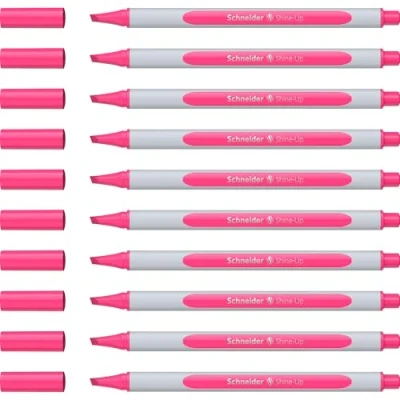 Abbildung von Schneider Shine Up Textmarker (Strichstärke 1 + 4 mm, aus biobasiertem Kunststoff, ausgezeichnet mit Der blaue Engel), 10 Stück pink
