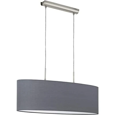 Abbildung von EGLO Hängelampe Pasteri, 1 flammige Textil Pendelleuchte, ovale Hängeleuchte aus Metall in Silber mit Lampenschirm Grau, E27 Fassung, 75 cm