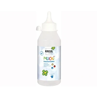 Abbildung von KREUL 42802 Mucki Fensterkleber, 250 ml Flasche, parabenfrei, glutenfrei, laktosefrei, vegan, lösemittelfrei, geruchslos, auswaschbar, geeignet um Dekoration und Bastelarbeiten auf Fenster zu kleben