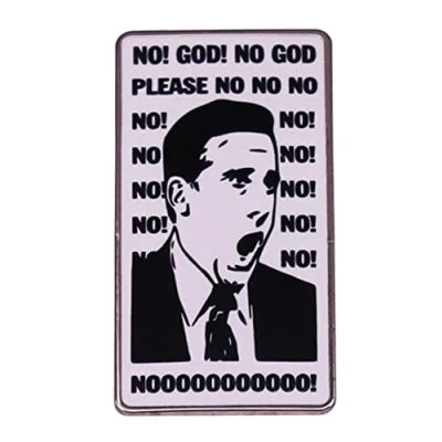 Abbildung von Lustige Metall Emaille Brosche Pin mit “No! God! No God Please Mantel Revers Abzeichen für Kleidung, Taschen, Jacken Zubehör, DIY Handwerk