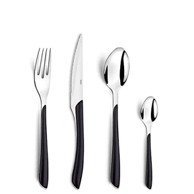 Abbildung von Amefa ECLAT Besteck Set Schwarz Essbesteck 24 teilig für 6 Personen Edelstahl rostfrei hochwertige Kunststoff Griffschalen spülmaschinenfest Campingbesteck