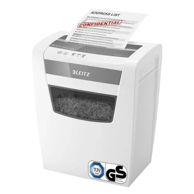 Abbildung von Leitz IQ Home Office S Aktenvernichter, 9 8 Blatt Kapazität (70 80 g/m²), Partikelschnitt, Sicherheitsstufe P4, 15L Abfallbehälter, Schredder, weiß, 80360000