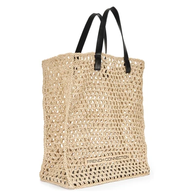Abbildung von French Connection Shopper "Handtasche, Sommertasche, Tragetasche, Henkeltasche, Strandtasche" NEU sommerliche Schultertasche in modischer Bast-Optik