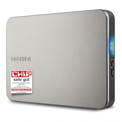 Abbildung von Toshiba Canvio Flex 2TB Portable 2.5’’ External Hard Drive (HDD) for Mac, Windows PC, Smartphone and Tablet Use, Compatible with Most USB C A Devices, Warm Silver (HDTX220ESCAA)