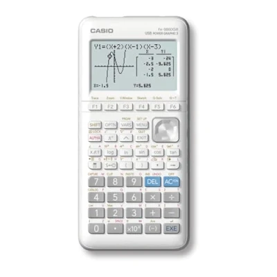Abbildung von Casio FX 9860GIII Grafikrechner mit monochromen Display, weiß
