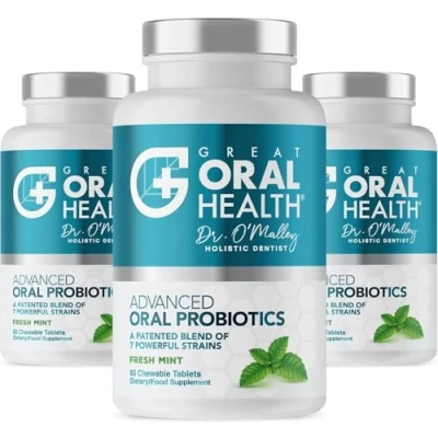 Abbildung von Oral Probiotics for Mouth Bad Breath Treatment Adults: Dentist Formulated BLIS K12 M18 Advanced Teeth and Gums, 60 Chewable Supplement Tablets (Mint 3pk)