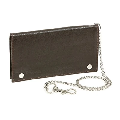 Abbildung von LEAS Biker Tabaktasche mit Chrom Kette Tabakbeutel Drehertasche echt Leder, Dunkelbraun Special Edition