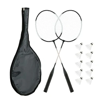 Abbildung von Relaxdays Badminton Set mit Tasche, 2 Badmintonschläger, 10 Federbälle, Federballspiel Kinder &amp; Erwachsene, schwarz/weiß