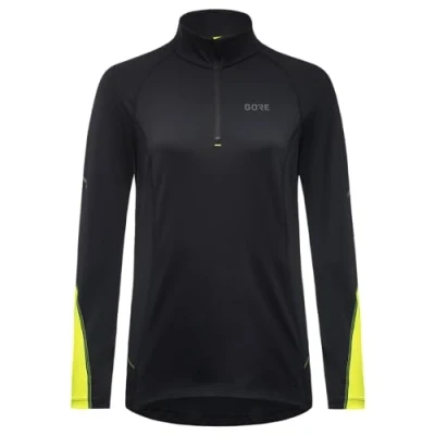 Abbildung von GORE WEAR Damen Mid Zip Shirt Langarm, Black/Neon Yellow, 34 EU
