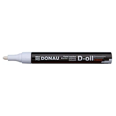 Abbildung von DONAU 7369001PL 09 Ölmarker D OIL Rundspitze 2,8 mm Ölbasis Permanent Marker, Farbe: Weiß / Wasserdichte Tinte Papier/ Filzschreiber für Plastik Metall Holz Glas/ Schreibt auf Fast Jeder Oberfläche