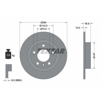 Abbildung von TEXTAR PRO 92186403 Bremsscheibe 264 10 05/06 110 voll beschichtet ohne Radbefestigungsbolzen, Radnabe OPEL: Corsa E Hatchback, D Hatchback