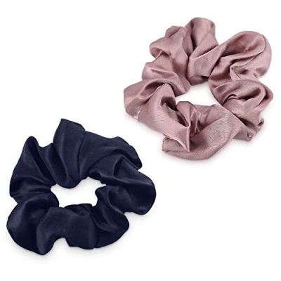 Abbildung von Navaris Haar Scrunchies Haargummi Haarband aus Seide 2 teiliges Scrunchie Set Haarbänder zum Haare binden Zopfgummi Gummi für Pferdeschwanz