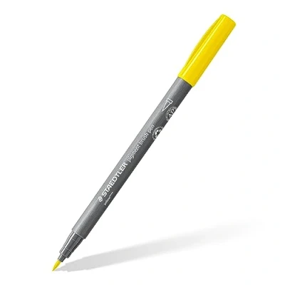 Abbildung von STAEDTLER brush pen pigment Arts, gelb, pigmentierte Premium Zeichentusche, Pinselspitze für variable Linienbreite, wasserfest, schnelltrocknend, 10 gelbe pens im Kartonetui, 371 1