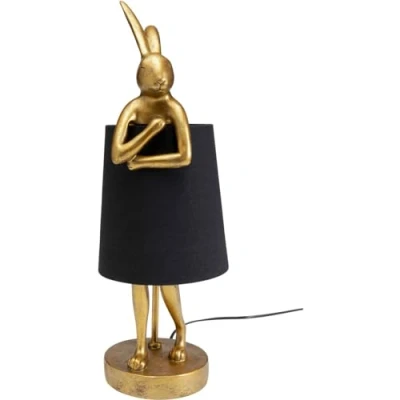 Abbildung von Kare Design Tischlampe Animal Rabbit Gold/Schwarz, Hase, 50cm Höhe, Leinen, Kunsthartz, Moderne Tischleuchte, Wohnzimmer, Schlafzimmer, keine Leuchtmittel inklusive, 50x17x20 cm (HxBxT)