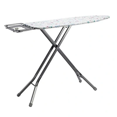 Abbildung von Amazon Basics Bügelbrett mit Ablagefach und H förmiger Bügeleisen Ablage, groß, 122 x 38 cm, grau, Geblümt