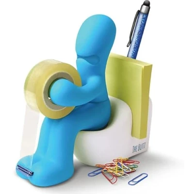 Abbildung von Klebefilm Abroller und Bürobedarf Station Schreibtisch Accessoire Origineller Organizer mit Briefklammern, Haftnotizzetteln einem Stift (Blau)