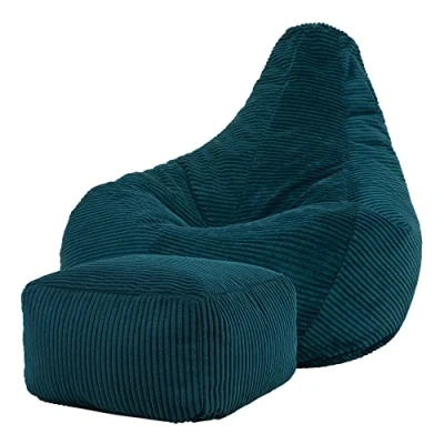 Abbildung von Icon Sitzsack „Dalton“ mit Hocker, Blaugrün, Cord, Groß, Sitzsäcke für das Wohnzimmer, Schlafzimmer, Sessel Erwachsene