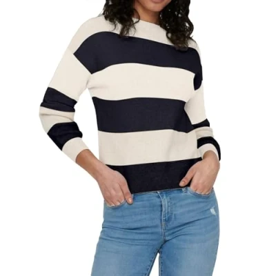 Abbildung von ONLY Onlatia Stripe NOOS Strickpullover, Damen, Größe: XS, Whitecap gray/night sky
