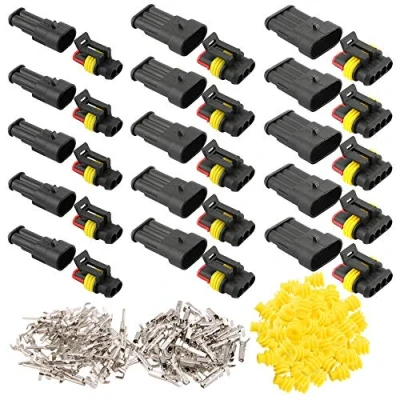 Abbildung von QitinDasen 15 Set Auto Wasserdichte Elektrische Steckverbinder, Versiegelte Kabelverbinder Stecker Steckdose Kit, für LKW Boot (2 Polig/3 Polig/4 Polig)