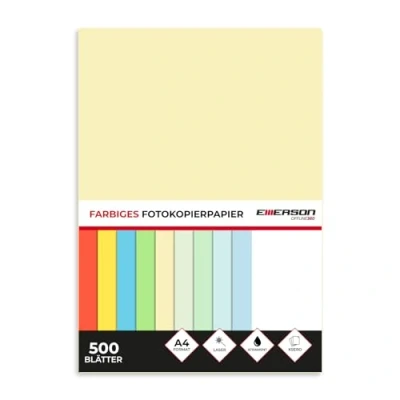 Abbildung von Emerson farbiges Druckerpapier Kopierepapier A4 kanariengelb 500 Blatt 80 g/m2 210 x 297 mm Drucker: Laser, Inkjet, Fotokopie, Fax Vielseitiges Papier zum Kopieren, Basteln