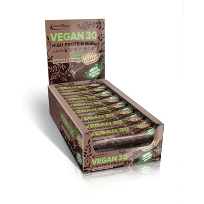 Abbildung von IronMaxx Vegan 30 Proteinriegel Chocolate Flavour 24 x 35g Veganer High Protein Eiweißriegel zuckerarm, sojafrei und palmölfrei