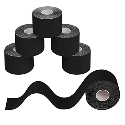 Abbildung von BB Sport 6 Rollen Kinesiologie Tape 5 cm x m Viele Farben E Book Anwendungsbroschüre Physio Set Elastisch Wasserfest Muskelstraffende Bänder, Farbe:Schwarz