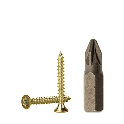 Abbildung von 500 Stück gelb verzinkt Stahl 2,5 x 20 mm Holzschrauben Spanplattenschrauben Universal Pozi Drive Schraube PZ Vollgewinde Pozidriv Senkkopf (500, mm)