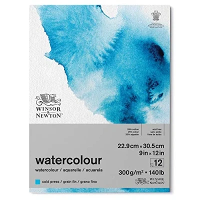 Abbildung von Winsor &amp; Newton 6667002 Classic Aquarellpapier im Block 12 Blatt 22,9 x 30,5cm , 300g/m²,geleimt, kaltgepresstes, leicht texturiertes weißes Papier in archivierbarer Qualität, gilbbeständig
