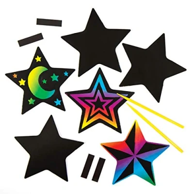 Abbildung von Baker Ross Bastelsets mit sternförmigen Kratzbild Magneten für Kinder zum Basteln und Verzieren zu Weihnachten Kreatives Bastelset die Weihnachtszeit (10 Stück)