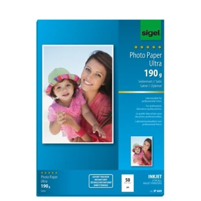 Abbildung von SIGEL IP669 InkJet Fotopapier Ultra, A4, 50 Blatt, seidenmatt, extrem lichtbeständig, 190 g, für hochwertige Fotografien