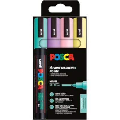 Abbildung von POSCA 182546 Marker Set, 4 Acrylstifte Pastell PC 5M, Permanent 1,8 2,5 mm Rundspitze