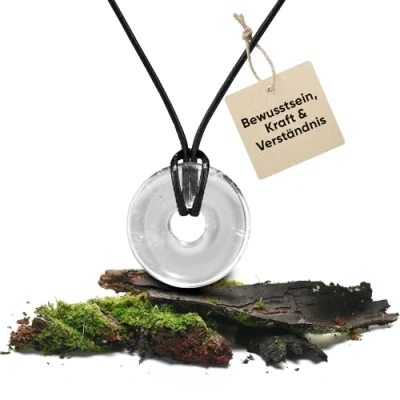 Abbildung von PURAJA Bergkristall Anhänger aus echtem Edelstein Heilstein Kette mit Donut inkl. hochwertigem Kordband