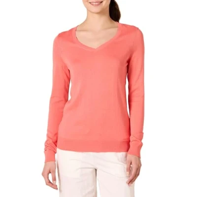 Abbildung von Amazon Essentials Damen Leichter, Langärmeliger Pullover Mit V Ausschnitt, Klassischer Schnitt (Erhältlich In Übergröße), Korallenrosa, XL