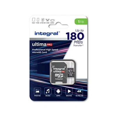 Abbildung von Integral 1TB Micro SD Karte 4K Video Lesegeschwindigkeit 180MB/s und Schreibgeschwindigkeit 150MB/s MicroSDXC A2 C10 U3 UHS I 180 V30 Unsere schnellste High Speed Speicherkarte