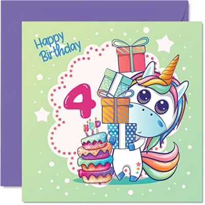 Abbildung von Geburtstagskarte Mädchen zum 4. Geburtstag magische Einhorn Happy Birthday Karte 4 Jahre Geburtstagskarten sie 145 mm x Grußkarten Tochter Nichte Enkelin Kinder