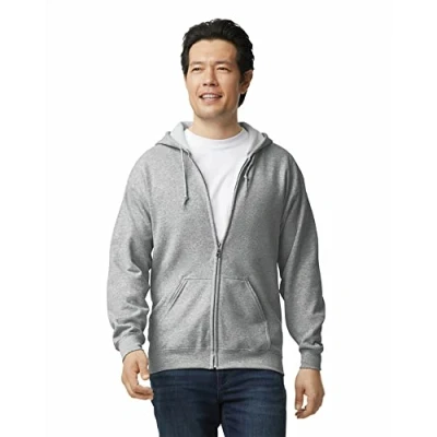 Abbildung von Gildan Unisex Kapuzensweatshirt aus Fleece mit Reißverschluss, Stil G18600 T Shirt, Grau Sport Grey, L