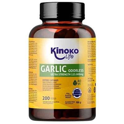 Abbildung von Knoblauch Extrakt 125.000 mg 500:1 200 Kapseln mit Olivenöl und 2.500 µg Allicin, Geruchlos, Glutenfrei, Gentechnikfrei