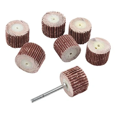 Abbildung von HALJIA 7 20 mm Schleifen Schleifpapier Lamellenschleifer Scheibenbürste Bit Polieren Werkzeug für Dremel Rotary Set Körnung 80# 120# 180# 240# 320# 400# 600 mit 3 Dorn Schaft
