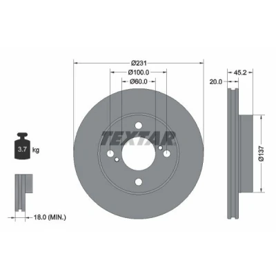 Abbildung von TEXTAR 92309403 Bremsscheibe 231 20 04/06 100 innenbelüftet beschichtet ohne Radbefestigungsbolzen, Radnabe SUZUKI: Ignis III