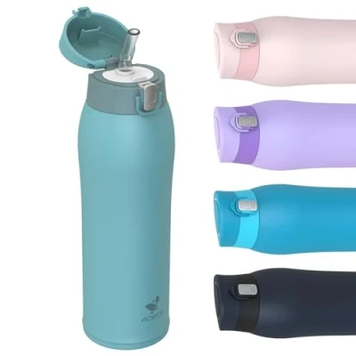 Abbildung von AORIN Trinkflasche 750ml 18/8 Edelstahl Wasserflasche Auslaufsicher mit Strohhalm BPA Frei Schule, Sport, Wasser, Fahrrad