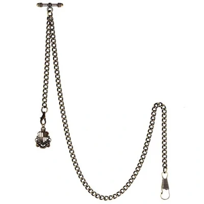 Abbildung von TREEWETO Taschenuhrkette mit T Bar Endstück Albert Taschenuhr Kette Antiker Schild Anhänger und 2 Haken für Weste Knopfloch Bronze