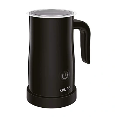 Abbildung von Krups Elektrischer Milchaufschäumer XL1008 Bis zu 150 ml Aufschäumkapazität Einfache Bedienung auf Knopfdruck 360 Grad drehbarer Boden Automatische Abschaltung Schwarz