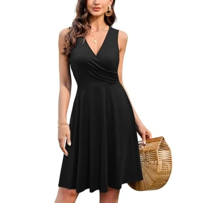 Abbildung von KILIG Sommerkleid Damen A Linie Kleider Sommer Knielang V Ausschnitt Kleid Freizeitkleid