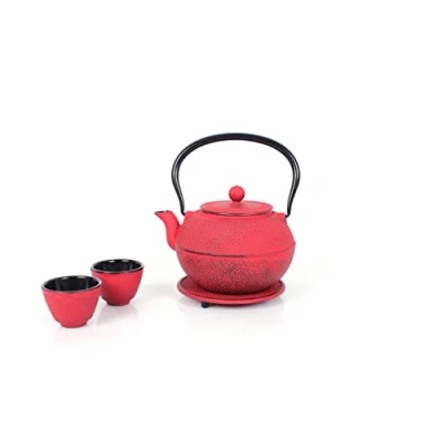 Abbildung von Echtwerk Teeservice aus Gusseisen, Teekanne 1,1 L mit abnehmbarem Sieb, Teebereiter Untersetzer, Teekannen Set im Vintage Design für Zubereitung von losem Tee, Hellblau