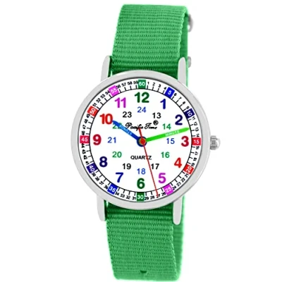 Abbildung von Pacific Time Kinder Armbanduhr Mädchen Jungen Uhr Kids Lernuhr grün Textil Wechselarmband analog Quarz 10903