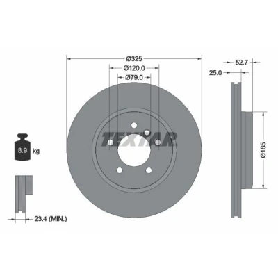 Abbildung von TEXTAR PRO+ 92106905 Bremsscheibe 325 25 05/06 120 innenbelüftet beschichtet hochgekohlt ohne Radbefestigungsbolzen, Radnabe BMW: 3 Saloon