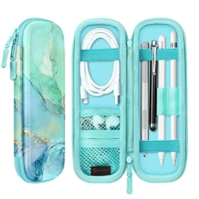 Abbildung von Fintie Hülle für Apple Pencil Pro/ (USB C) &amp; 2/1 Kunstleder Stifthalter Samsung, Surface Pro Stylus Pen Tasche Schutzhülle mit Ablagefach USB Kabel, Smaragd