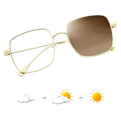 Abbildung von JM Photochrom Blaues Licht blockierende Computerbrille, Quadratisch Augenschutz Metallbrillen Anti Glare Männer Frauen Schildkröte